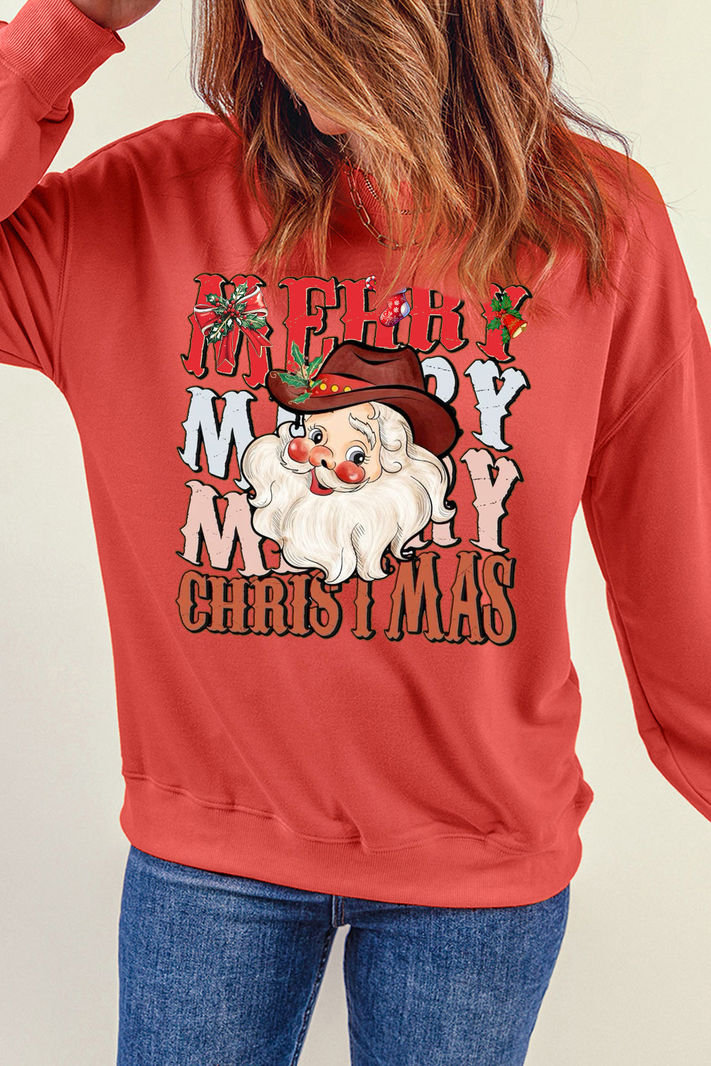 Christmas Round Neck Santa Claus Pattern Pullover Sweatshirt