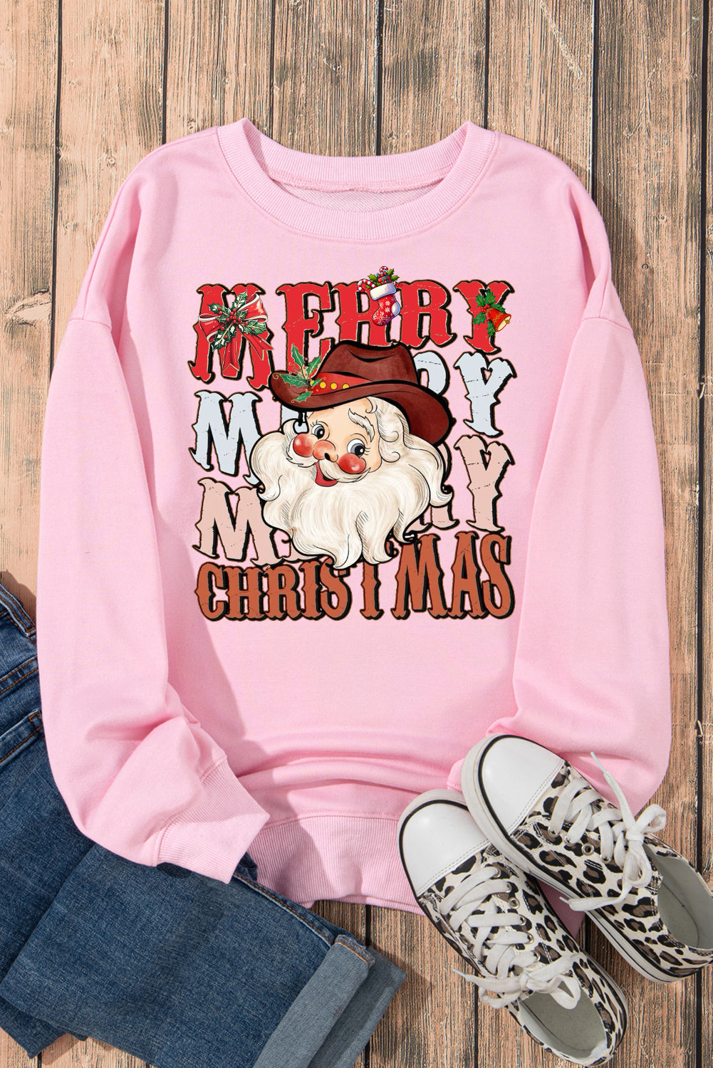 Christmas Round Neck Santa Claus Pattern Pullover Sweatshirt