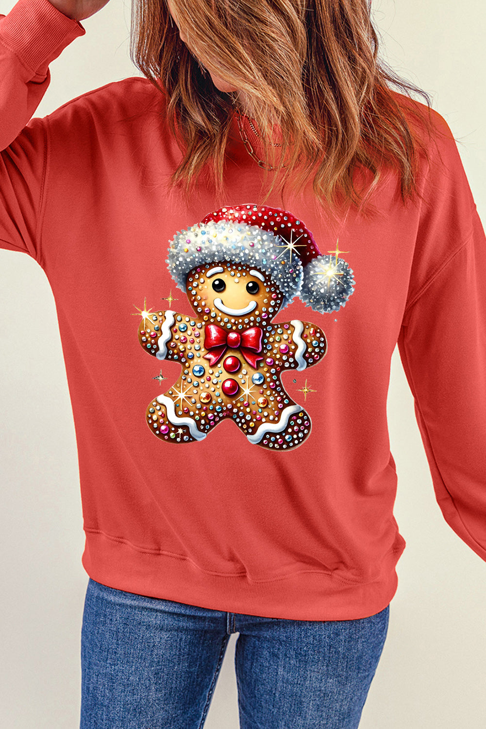 Santa Hat Bear Pattern Crew Neck Pullover Sweatshirt