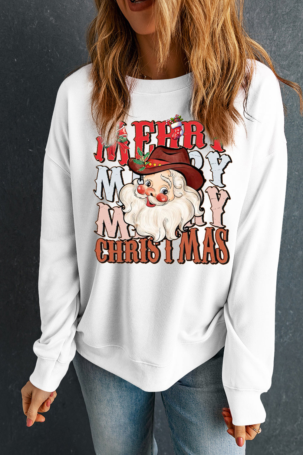 Christmas Round Neck Santa Claus Pattern Pullover Sweatshirt