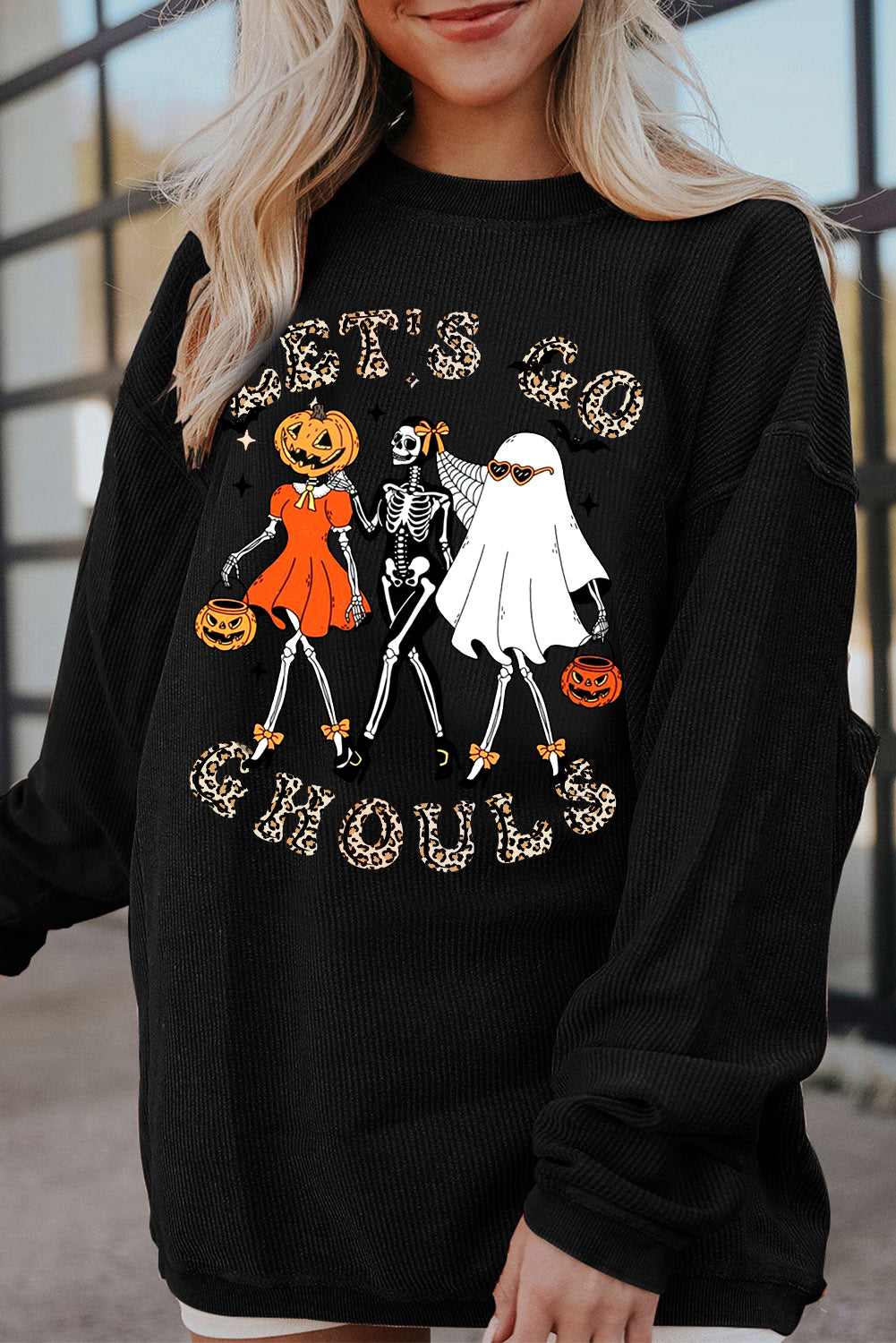 Halloween Spooky Crew Neck Pumpkin Skull Pullover Sweatshirt