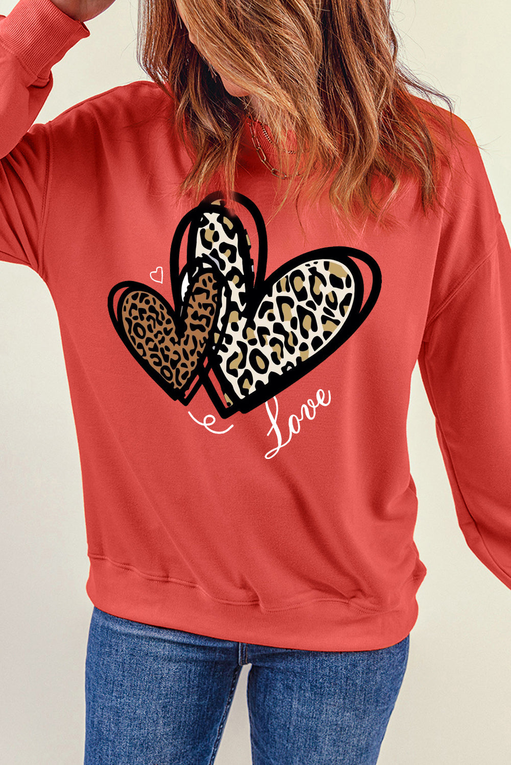 Adorable Leopard Heart Pullover Sweatshirt with Love Motif