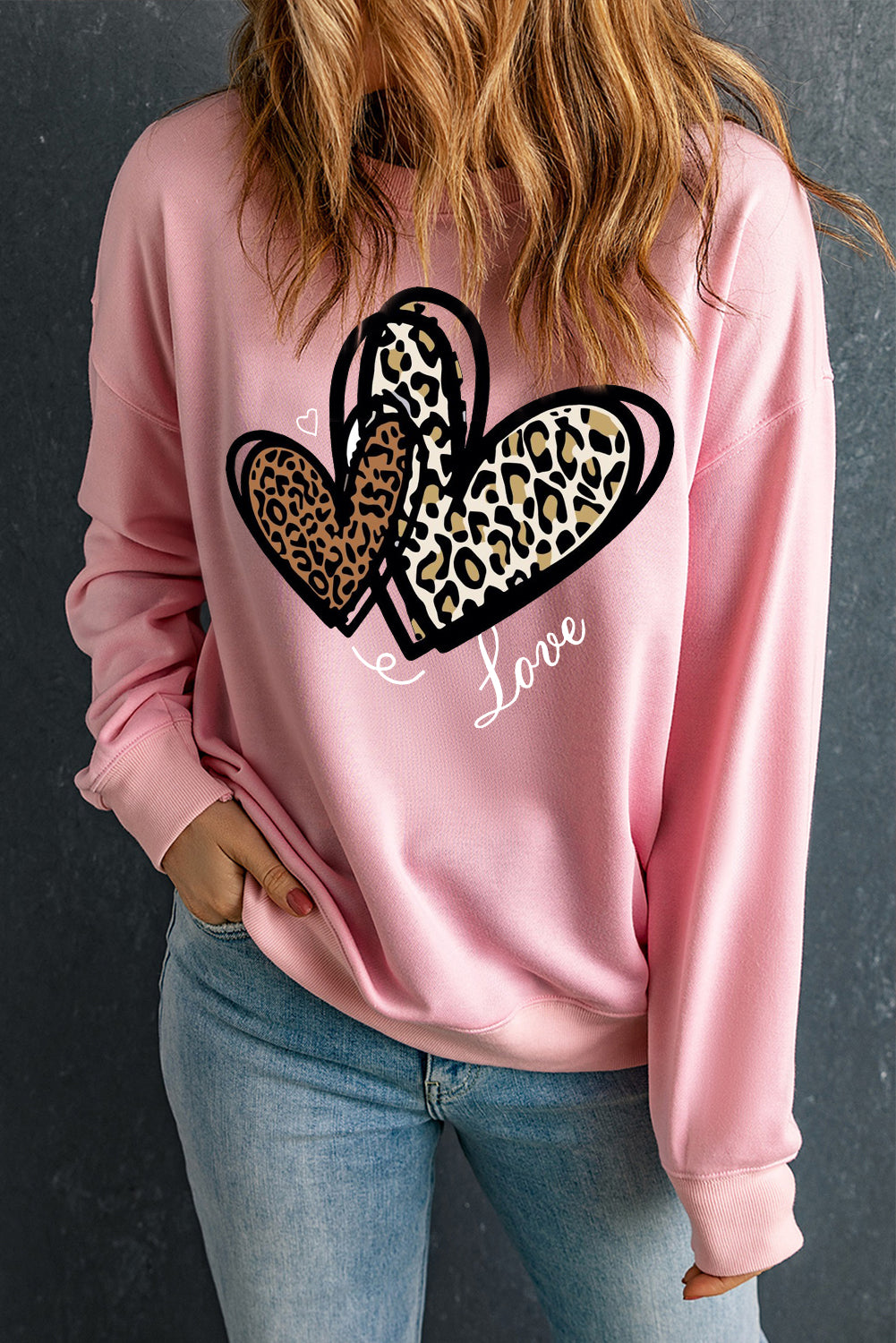 Adorable Leopard Heart Pullover Sweatshirt with Love Motif