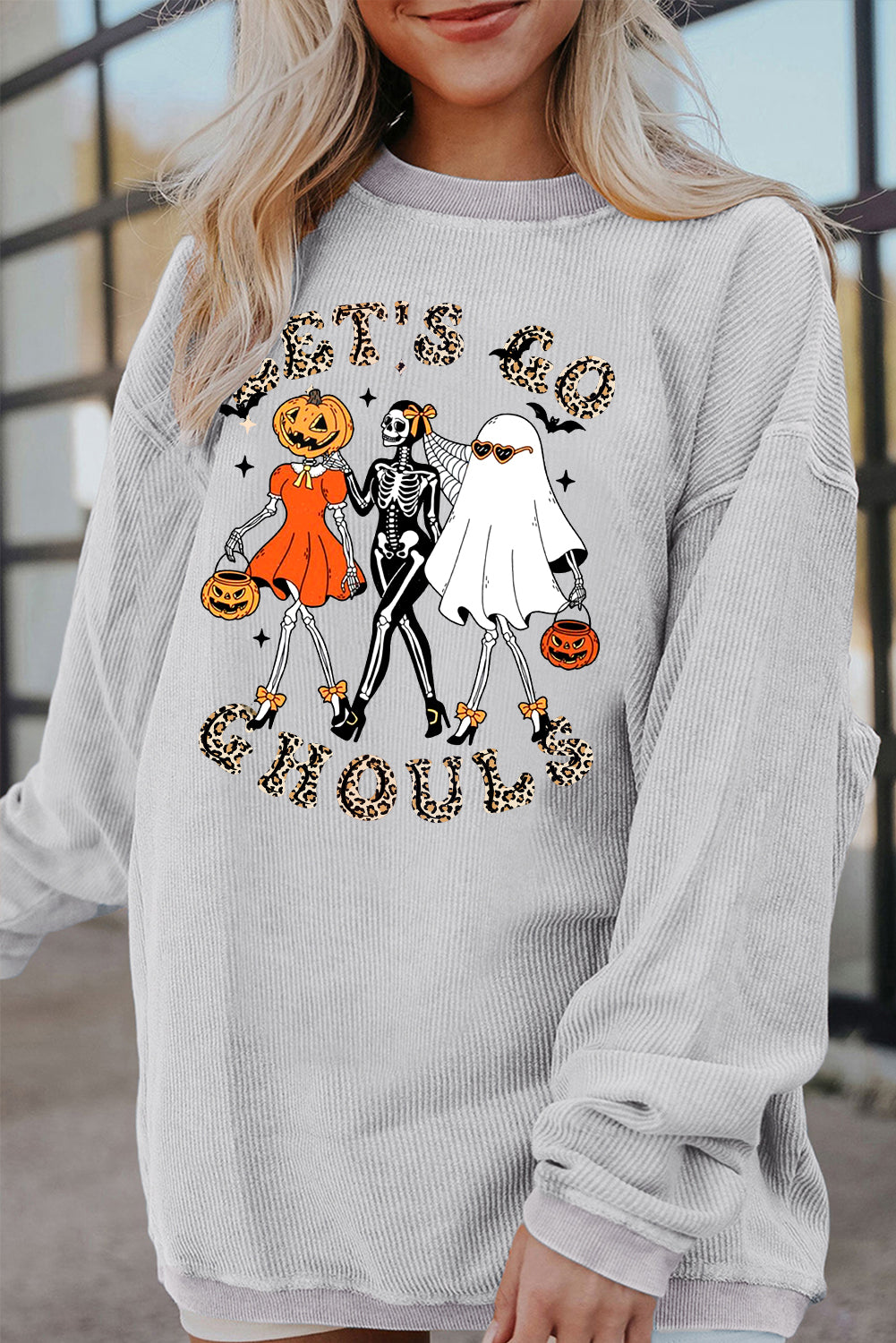 Halloween Spooky Crew Neck Pumpkin Skull Pullover Sweatshirt