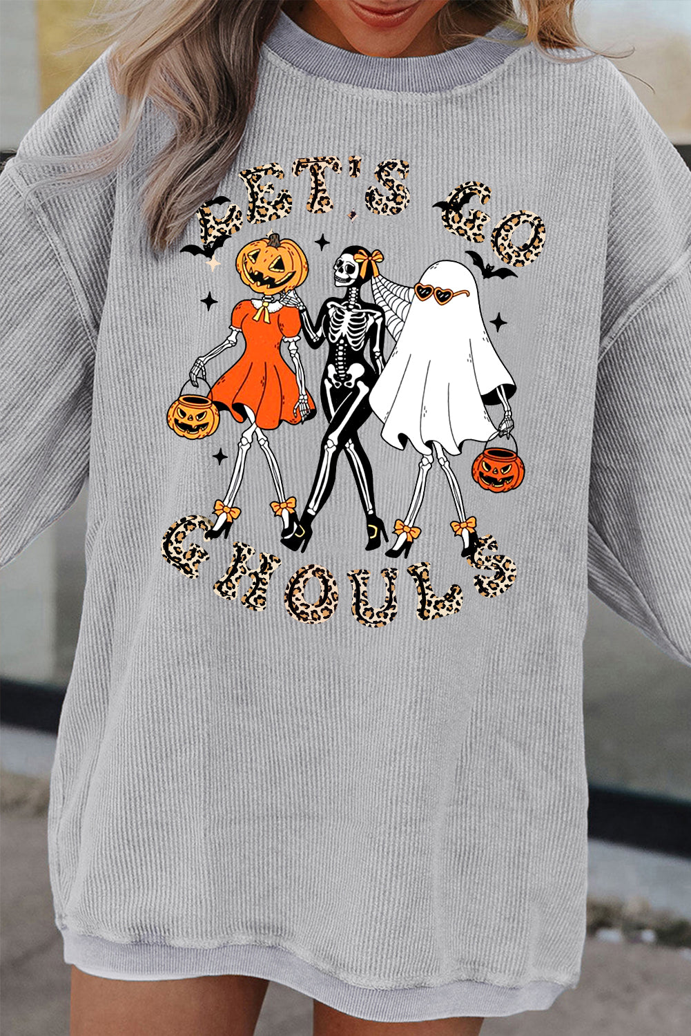 Halloween Spooky Crew Neck Pumpkin Skull Pullover Sweatshirt