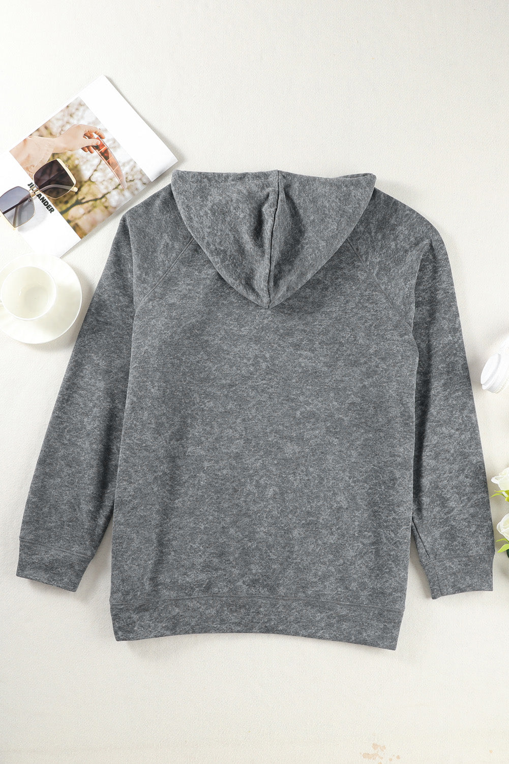 Gray Mineral Wash Kangaroo Pocket Drawstring Pullover Hoodie