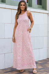 Leopard Print Pocketed Sleeveless Maxi Dress