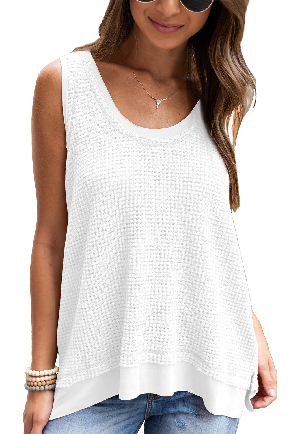 Women's Scoop Neck Waffle Knit Flowy Vest