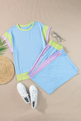 Multicolor Color Block Detail Casual Two-piece Set