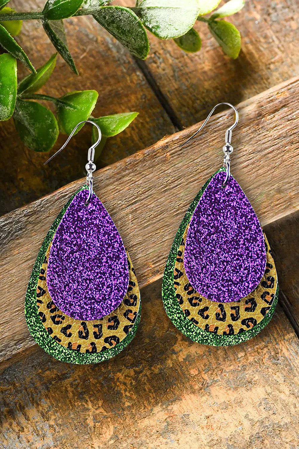 Multicolor Sequin Leopard Layered Mardi Gras Waterdrop Earrings