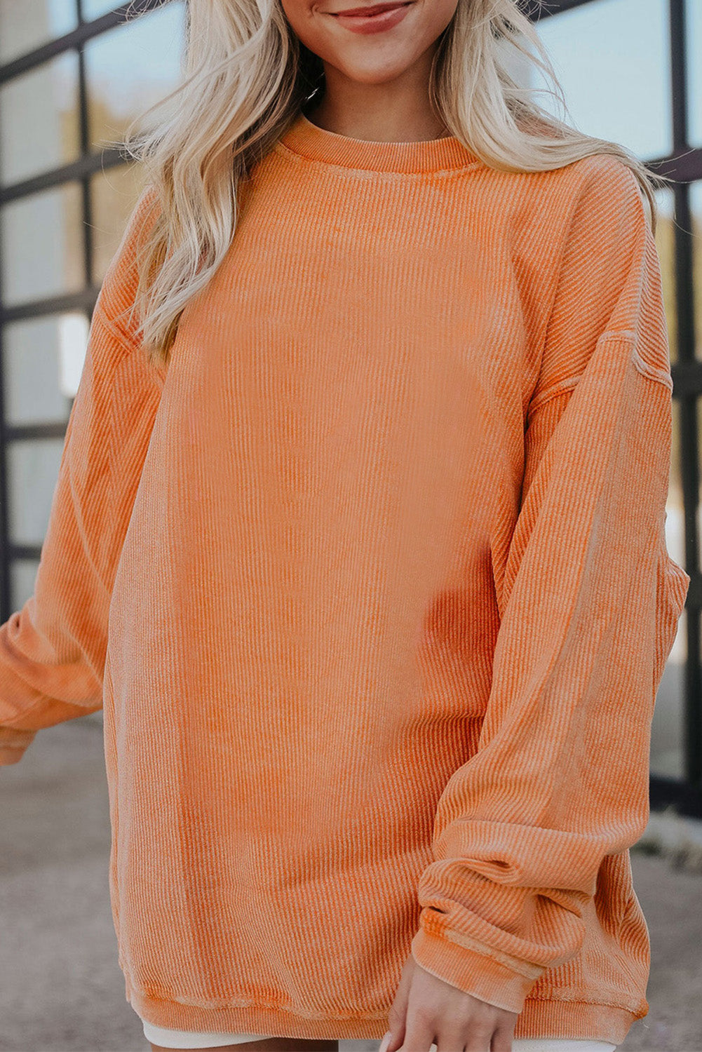 Apricot Ribbed Corded Oversized Sweatshirt