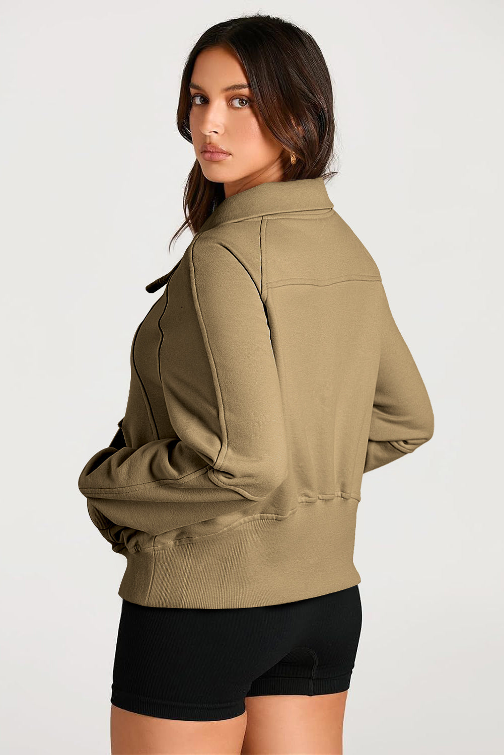 Solid Color Quarter Zip Stand Neck Kangaroo Pocket Sweatshirt