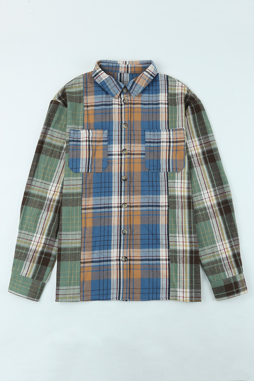 Green Chest Pockets Button Up Plaid Shacket