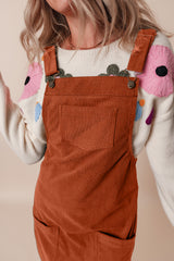 Solid Front Pockets Sleeveless Corduroy Overall Dress