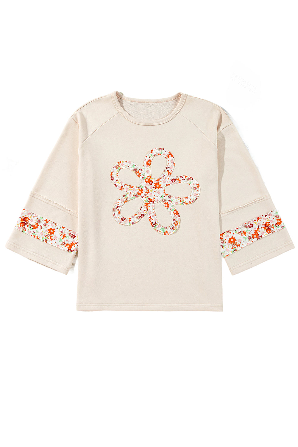 Flower Patch Graphic Exposed Seam Wide Sleeve Top