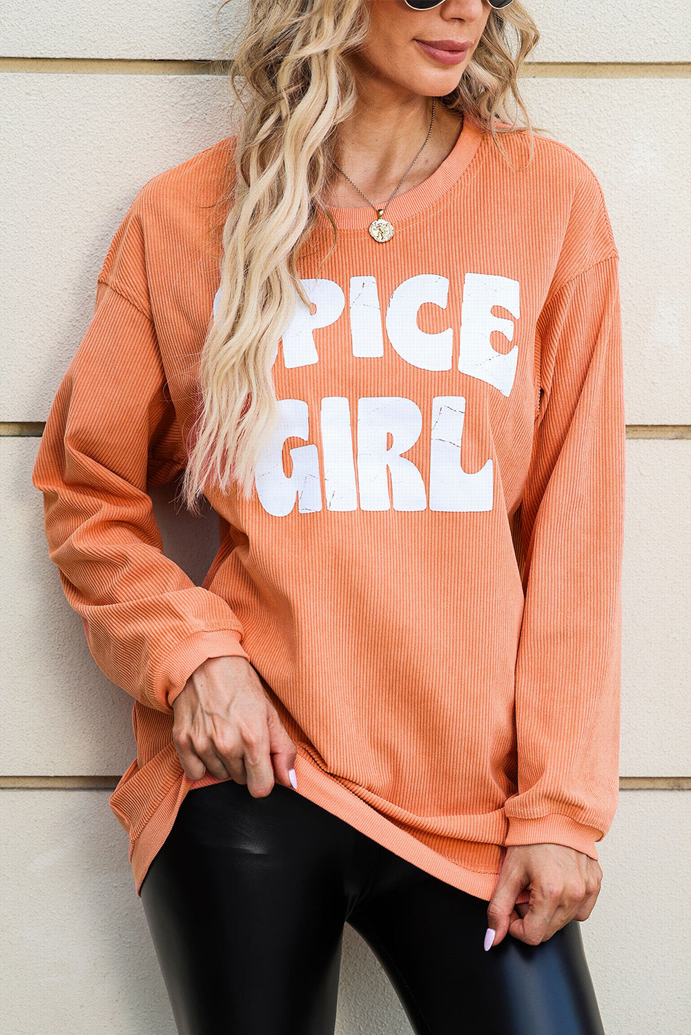 Apricot Ribbed Corded Oversized Sweatshirt