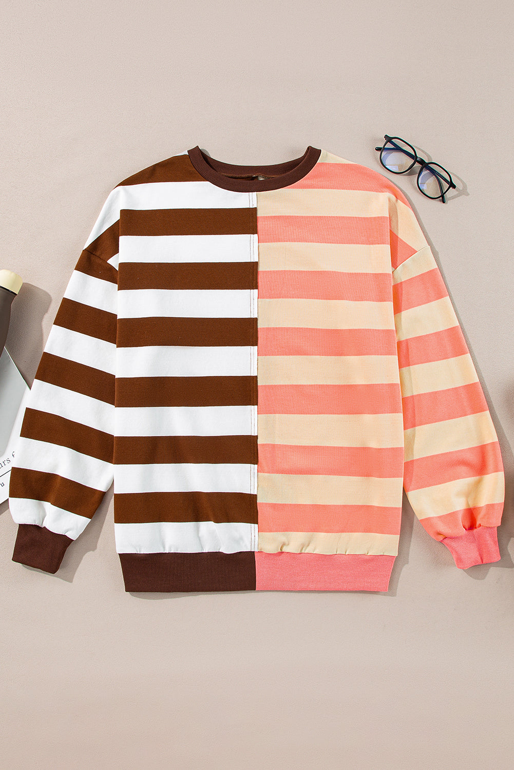 Stripe Color Block Drop Shoulder Pullover Sweatshirt