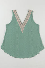 Multicolor Lace Crochet Splicing V Neck Loose Fit Tank Top