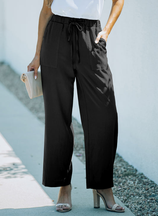 Solid Color Nine-point Wide-leg Pants Loose Casual Pants