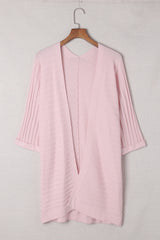 Pink Ribbed Open Front Knit Cardigan