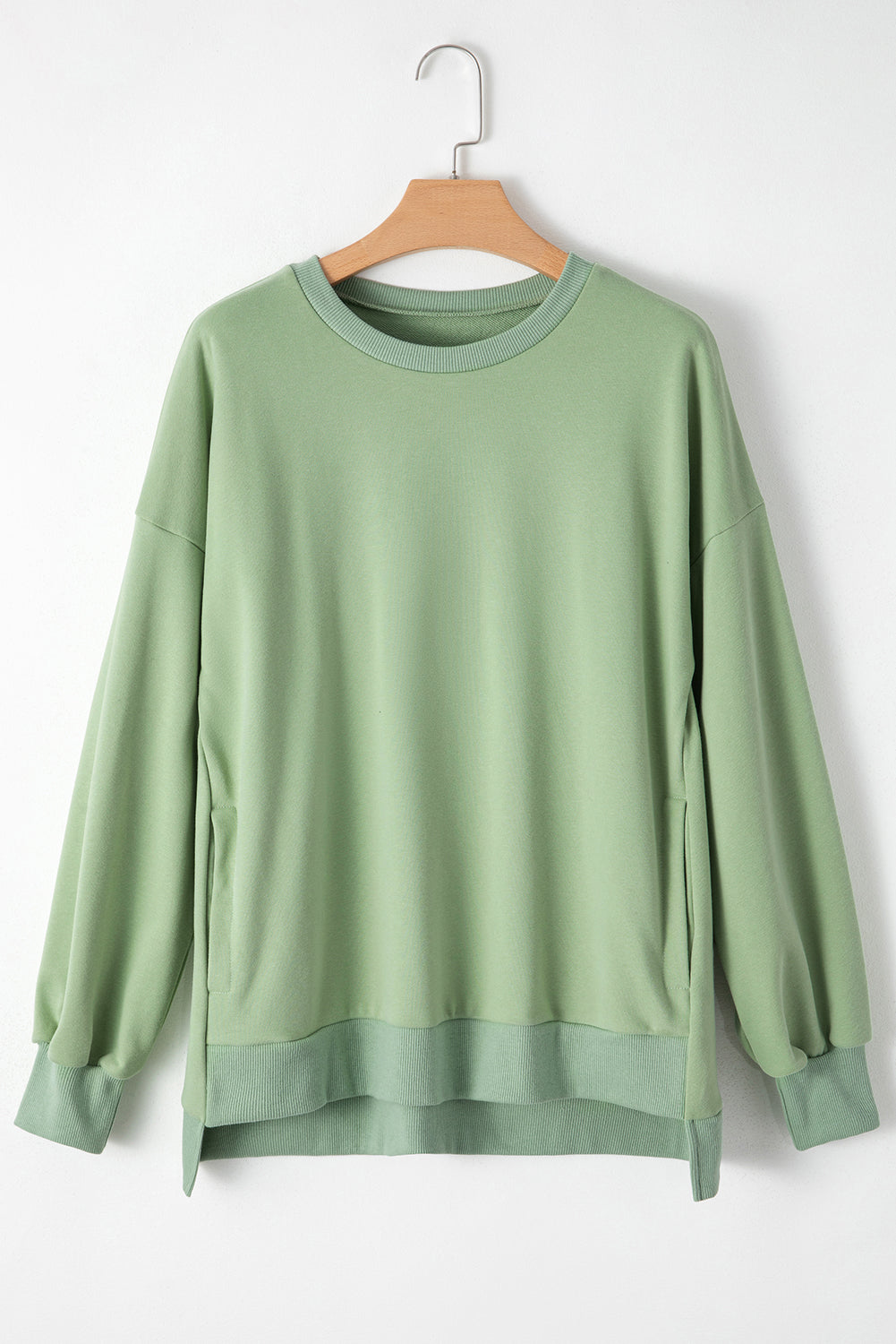 Solid O Neck High Low Hem Pullover Sweatshirt