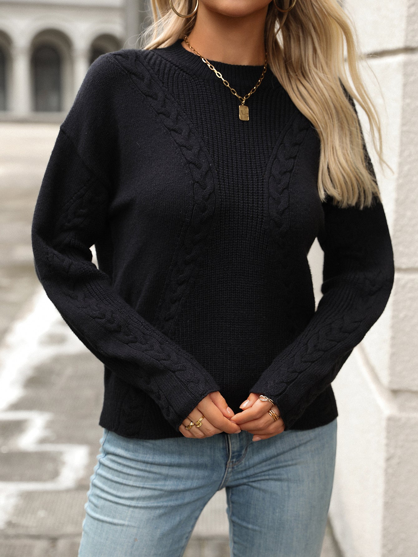 Knitted Sweater Long Sleeve Twisted Rope Pullover Sweater