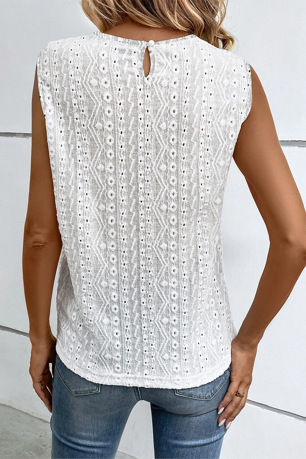 Multicolor Guipure Lace Crochet Keyhole Back Tank Top