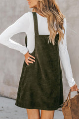 Solid Front Pockets Sleeveless Corduroy Overall Dress