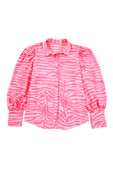 Pink Zebra Stripes Print Lantern Sleeve Shirt