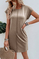 French Center Seam Rolled Cuffs T-shirt Dress