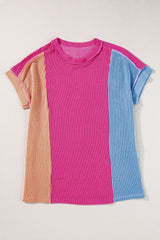 Multicolor Textured Colorblock Crew Neck T Shirt