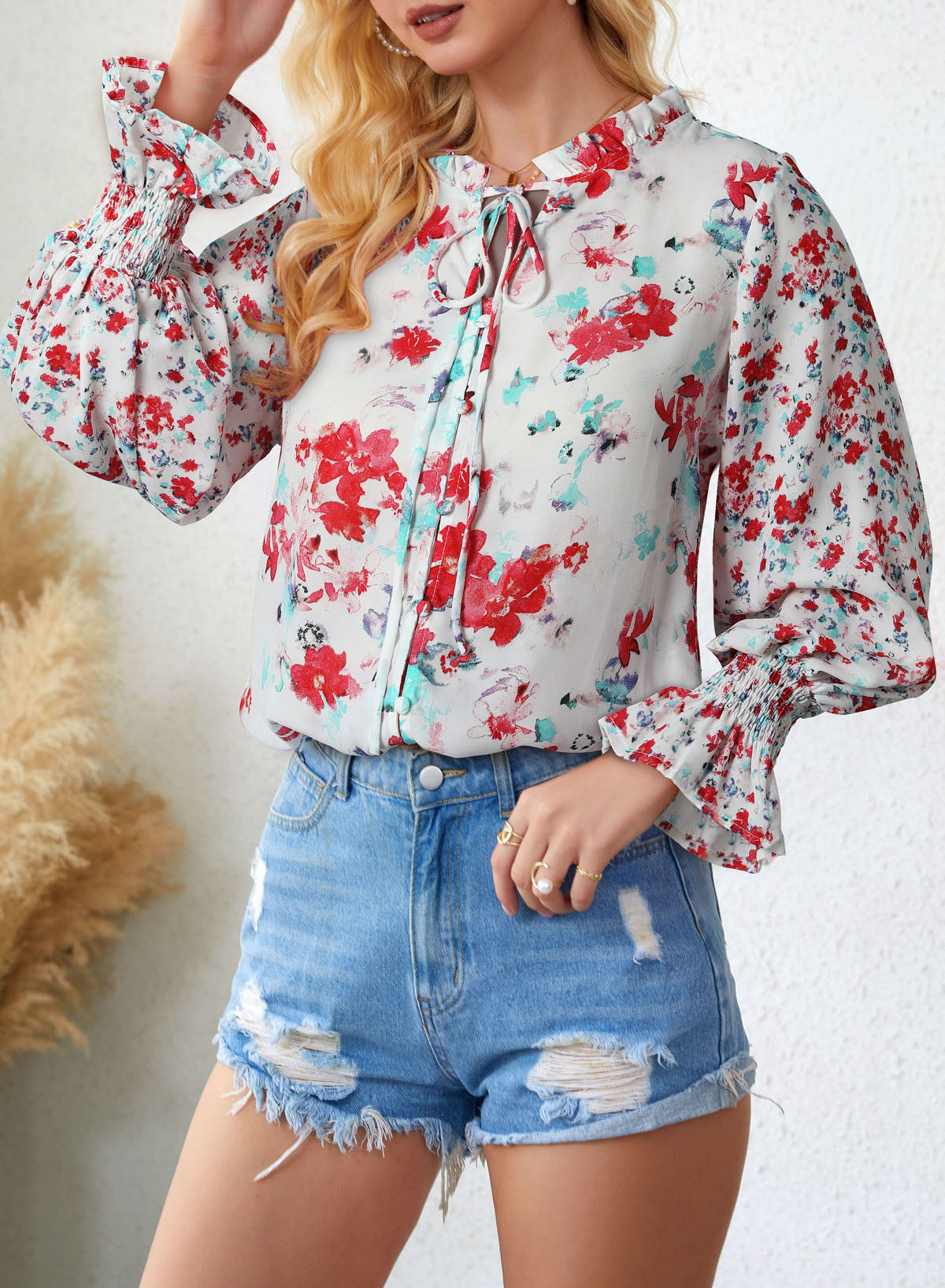 Multicolor Floral Smocked Blouse