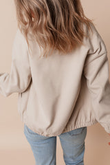 Beige Baseball Collar Snap Button Pocketed Bomber Jacket