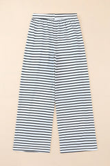 White Drawstring Striped Wide Leg Pants