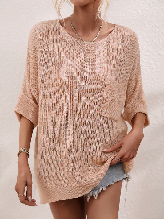 Oversized Crew Neck Solid Color Knit Pullover Sweater Tops