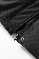 Black Checkerboard Full Zipper Puffer Jacket