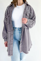 Retro Distressed Houndstooth Patchwork Denim Jacket