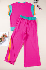 Multicolor Color Block Detail Casual Two-piece Set