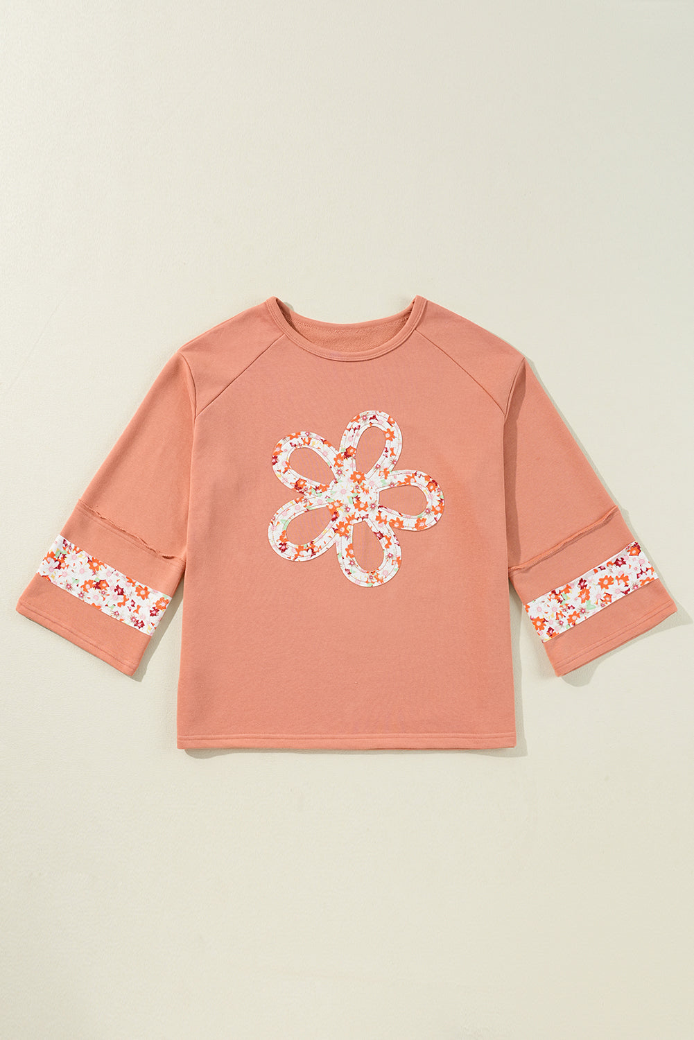 Flower Patch Graphic Exposed Seam Wide Sleeve Top