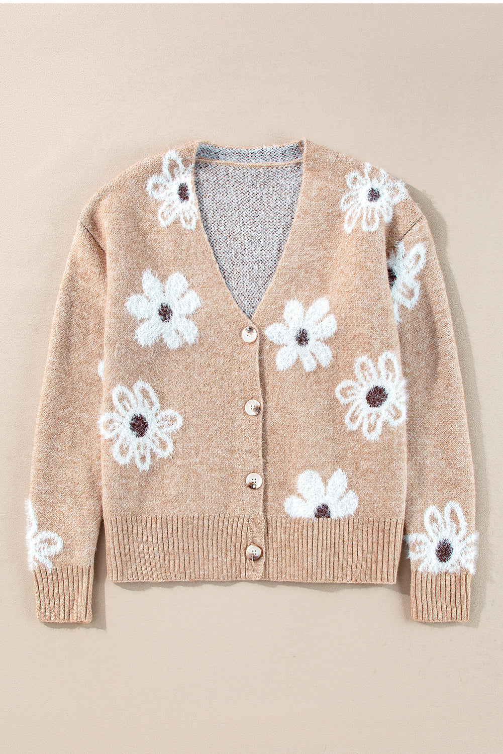 Floral Print V Neck Knitted Button up Cardigan