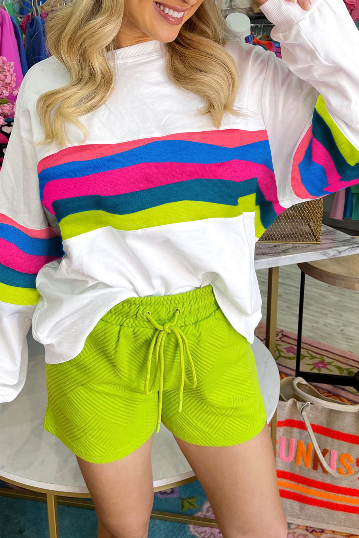 Colorful Striped Accent Long Sleeve T Shirt