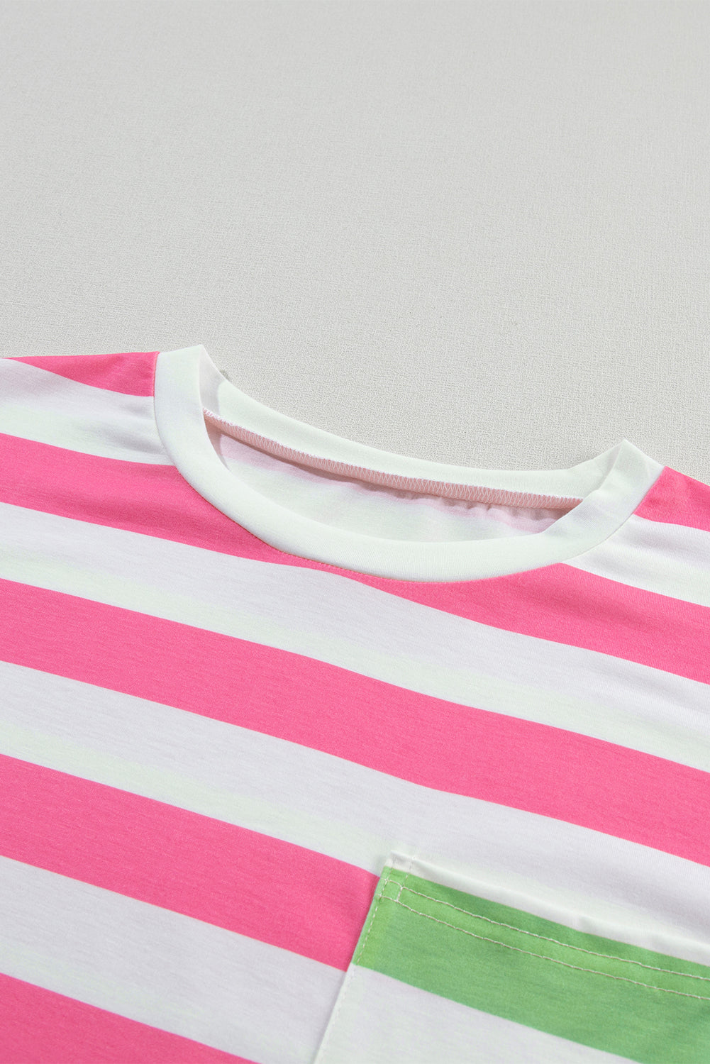 Stripe Contrast Patch Pocket Drop Sleeve T Shirt