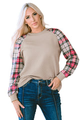 Apricot Quilted Buttoned Neckline Stand Neck Pullover Sweatshirt