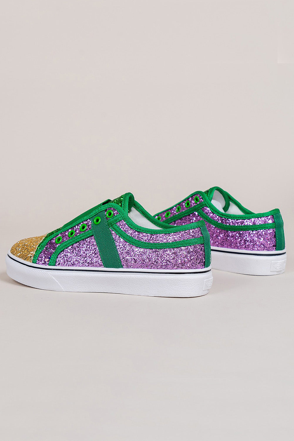 Green Sequin Color Block Slip-on Flat Shoes