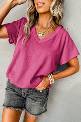 Sapphire Crinkled V Neck Wide Sleeve T-shirt