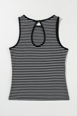 Striped Print Ribbed Knit Sleeveless Top