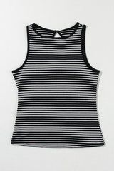 Striped Print Ribbed Knit Sleeveless Top