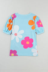 Flower Print Bubble Sleeve Tee