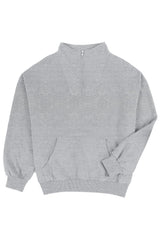 Gray Zipped Funnel Neck Kangaroo Pocket Sweatshirt