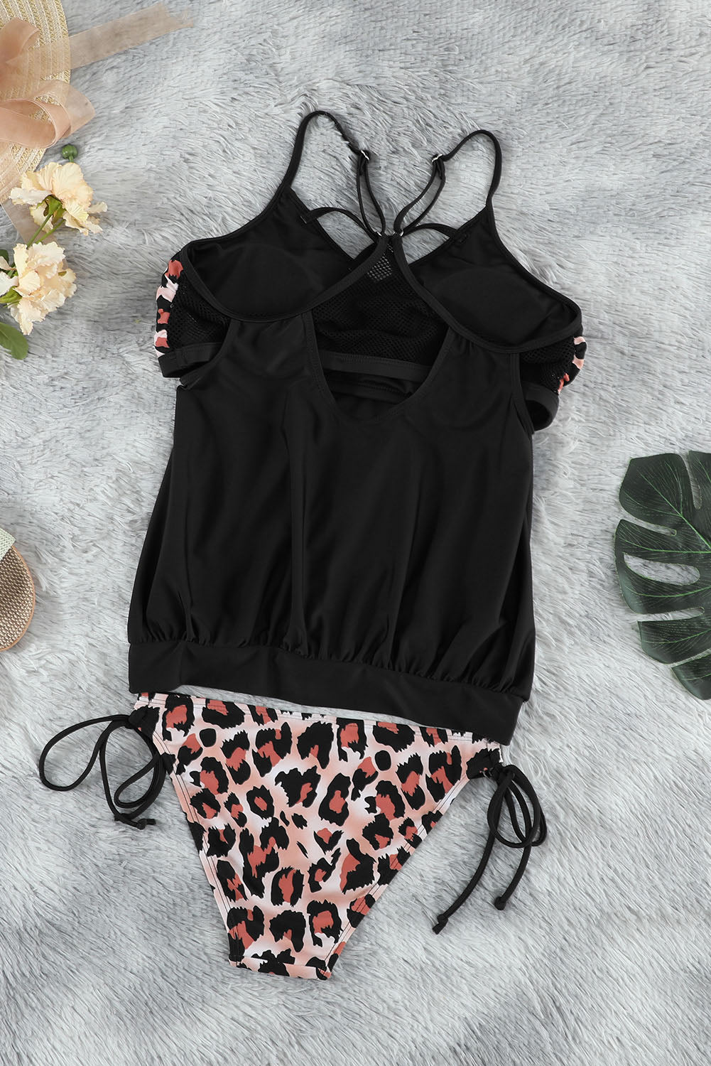 Leopard Tankini with Stripes Patchwork